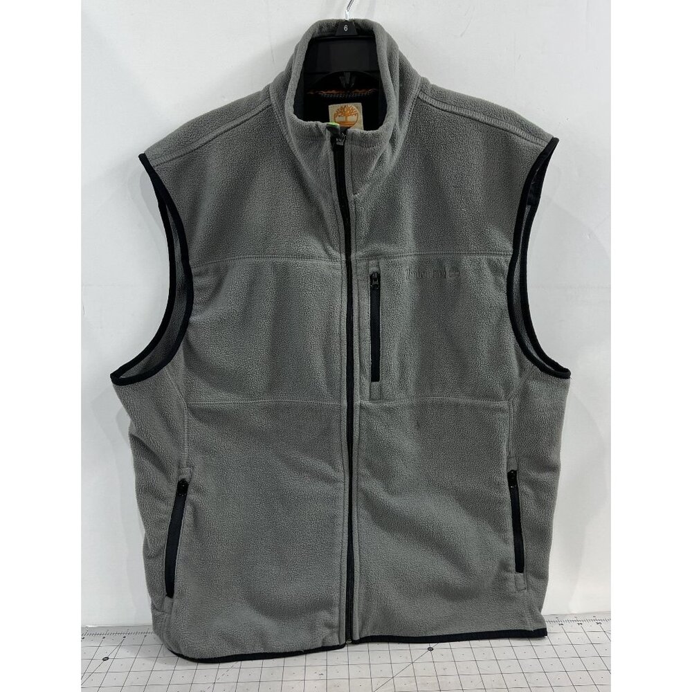 Timberland Mens Gray Full-Zip Fleece Vest L With Pockets - Picture 1 of 8